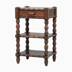 Mueble auxiliar de un cajón de tres pisos de madera de roble, Francia, años 50