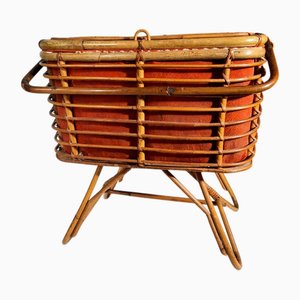 Mid-Century Arbeitskorb aus Bambus & Rattan, Italien, 1950er