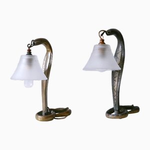 Art Nouveau Bronze Cobra Table Lamps, 1890s, Set of 2