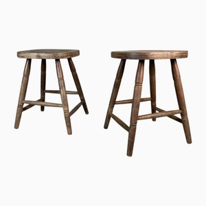 Englisches Holzhocker Set, 1920er