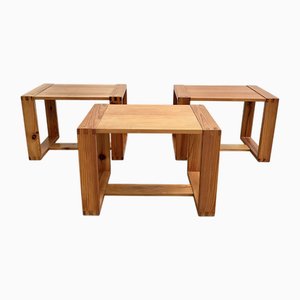Pinewood Side Tables, 1970s, Set of 3