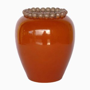 Art Deco Italian Ceramic Orange Vase, 1920s