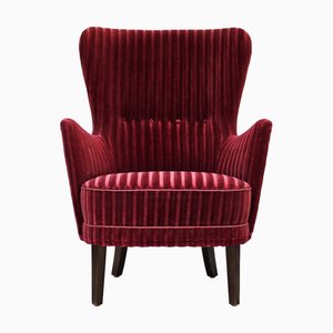 Sedia vintage in velluto rosso ciliegia, anni '60