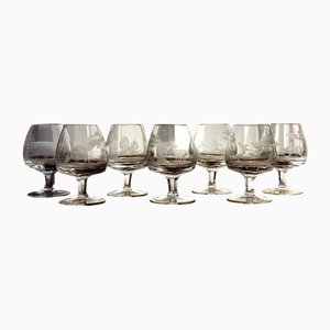 Vintage Hand Blown Cognac Glasses, Set of 7