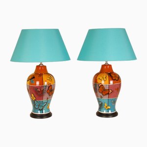 French Modern Ceramic Butterflies Table Lamps, 1990s, Set of 2