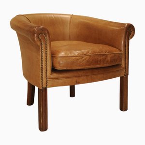 Silla Art Déco de cuero marrón claro, años 90