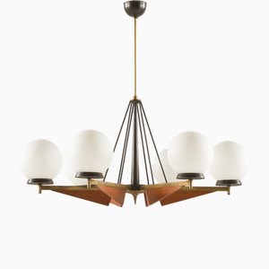 Lustre Mid-Century avec Verre Opalin Blanc de Stilnovo, Italie, 1960s