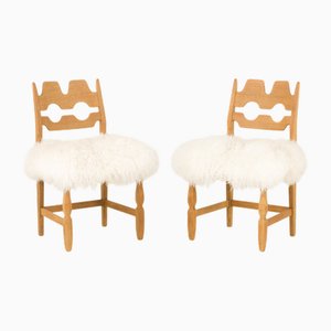 Set de Chaises Razor Blade en Chêne et Peau de Mouton Naturelle par Henning Kjaernulf, 1960s
