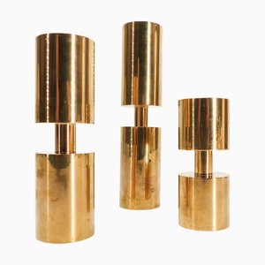 Portacandele vintage in ottone, Scandinavia, 1976, set di 3