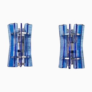 Veca Wall Lights in Blue Glass, 1960, Set of 2