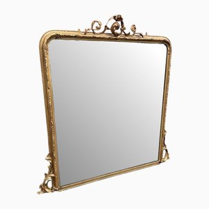 Large Antique English Arched Gilt Overmantle Mirror