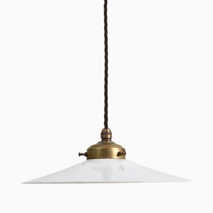 French Milk Glass Pendant Light, 1930s