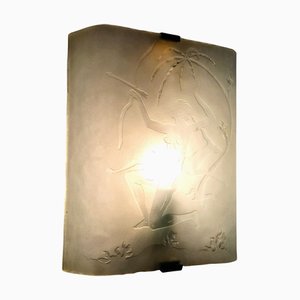 Wall Sconce in Etched Glass with Decor of Huntress Diana with Stag, 1930s