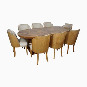 Art Deco Dining Suite, 1930s, Set of 9