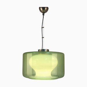 Lampada a sospensione grande in vetro opalino verde, anni '60
