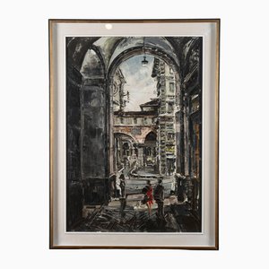 Marco Crippa, Milan Passage, Santa Margherita View, Piazza Mercanti, 1961, Ölgemälde, gerahmt