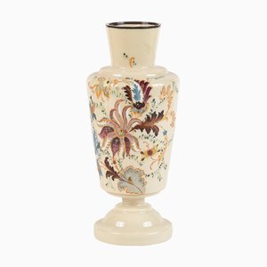 Vase en Verre Opalin avec Décorations Florales, France, Début du 20ème Siècle