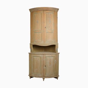 Antique Swedish Corner Cabinet in Gustavian Style with Carved Stylised Flowers