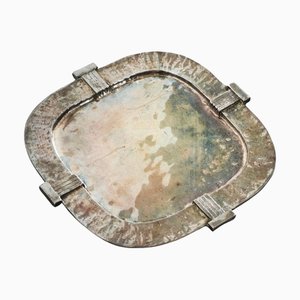 Large Brutalist Centerpiece in Patinated and Silver Plated Sand Cast Brass, 1960s