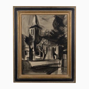 Paesaggio con chiesa, inchiostro e carboncino su carta, XX secolo