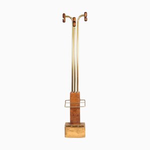 Vintage Coat Rack in Brass and Burl Wood, 1970s