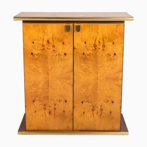 Meuble de Rangement Vintage en Loupe de Bois et Laiton, 1970s