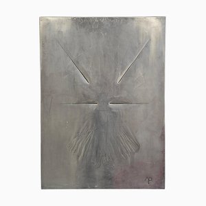 Obra de arte de vanguardia hecha en metal por el artista yugoslavo Ljubomir Rajcevic, 1974