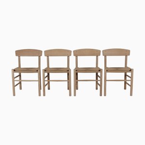 J 39 Folkstolen Chairs in Beech with Paper Cord Seats by Børge Mogensen for F.D.B. Møbler, 1970s, Set of 4