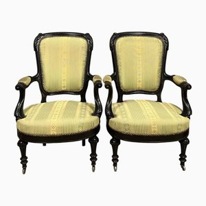 Set of Napoleon III Armchairs in Black Lacquered Wood, 1850s