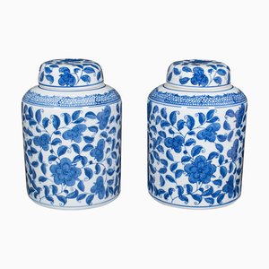 Vintage Chinese Blue & White Ceramic Kitchen Jars, 1970s, Set of 2