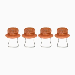 Chaises Sabrina en Acier Chromé et Assise en Cuir par Gastone Rinaldi pour Rima, 1970s, Set de 4