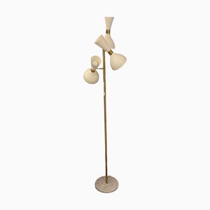 Lámpara de pie con tres tulipanes blancos al estilo de Stilnovo, años 70