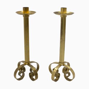 Grands Bougeoirs en Laiton par Ivar Ålenius Björk pour Ystad-Metall, 1950s, Set de 2