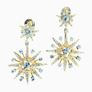 Brass and Blue Swarovsky Star Earrings from Oscar De La Renta, Set of 2