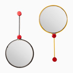Rotating Mirrors in Red and Yellow Metal, Set of 2