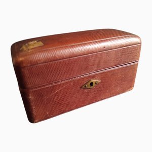 Antique French Jewellery Box in Leather and Silver