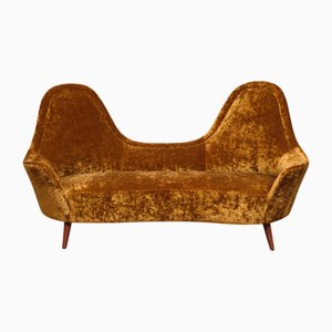 Divano curvo in velluto Fadini Borghi di Cesare Lacca, Italia, anni '50