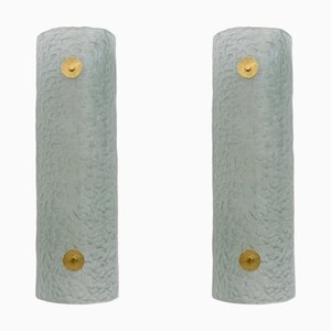 Italian Modern Murano Glass Green Water and Brass Wall Sconces, Set of 2