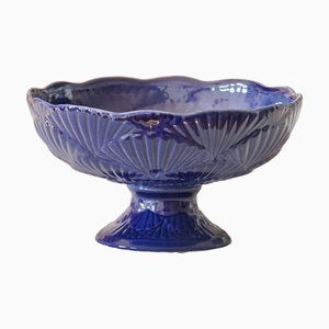 Large Art Deco Cobalt Fruit Bowl with Shell Relief, 1915