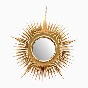 Large Gold Gilt Convex Sunburst Mirror