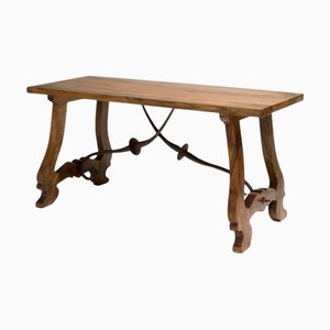 Spanish Walnut and Iron Center Lyre Table, 1890s