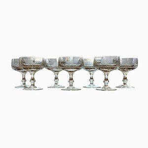 Bohemian Etched Crystal Champagne Glasses, Set of 7