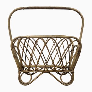 Mid-Century Wicker and Bamboo Magazine Rack, 1960