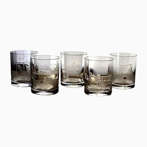 Vintage Bohemian Engraved Whiskey Glasses, Set of 5