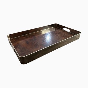 Plateau de Service Galerie Moderniste en Bois de Thuya et Plaqué Argent, Italie, 1980s