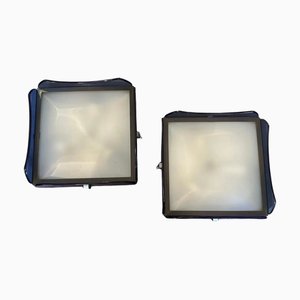 Mid-Century Italian Modern Blue Glass Wall Sconces attributed to Veca, 1970s, Set of 2