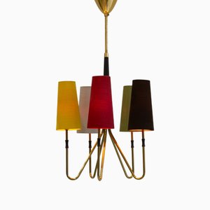 Mid-Century Modern Danish Multicolored Brass Chandelier, 1950s