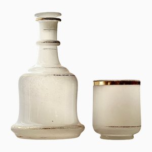 Bohemian Alabaster Glass Set with Gilded Decoration, 1845, Set of 2