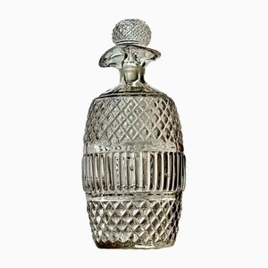 19th Century Irish Barrel-Shaped Glass Decanter in Molded Diamond Design, 1830s