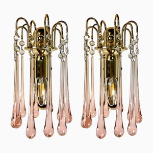 Lámparas de pared en forma de lágrima de cristal de Murano rosa. Juego de 2